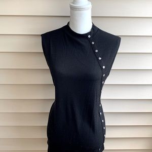 Black Ribbed Mock Neck Button Tank Top